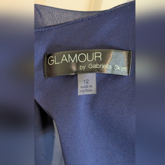 Glamour by Gabriella Skye sparkly midi dress navy blue fit and flare size 12 - Picture 3 of 4